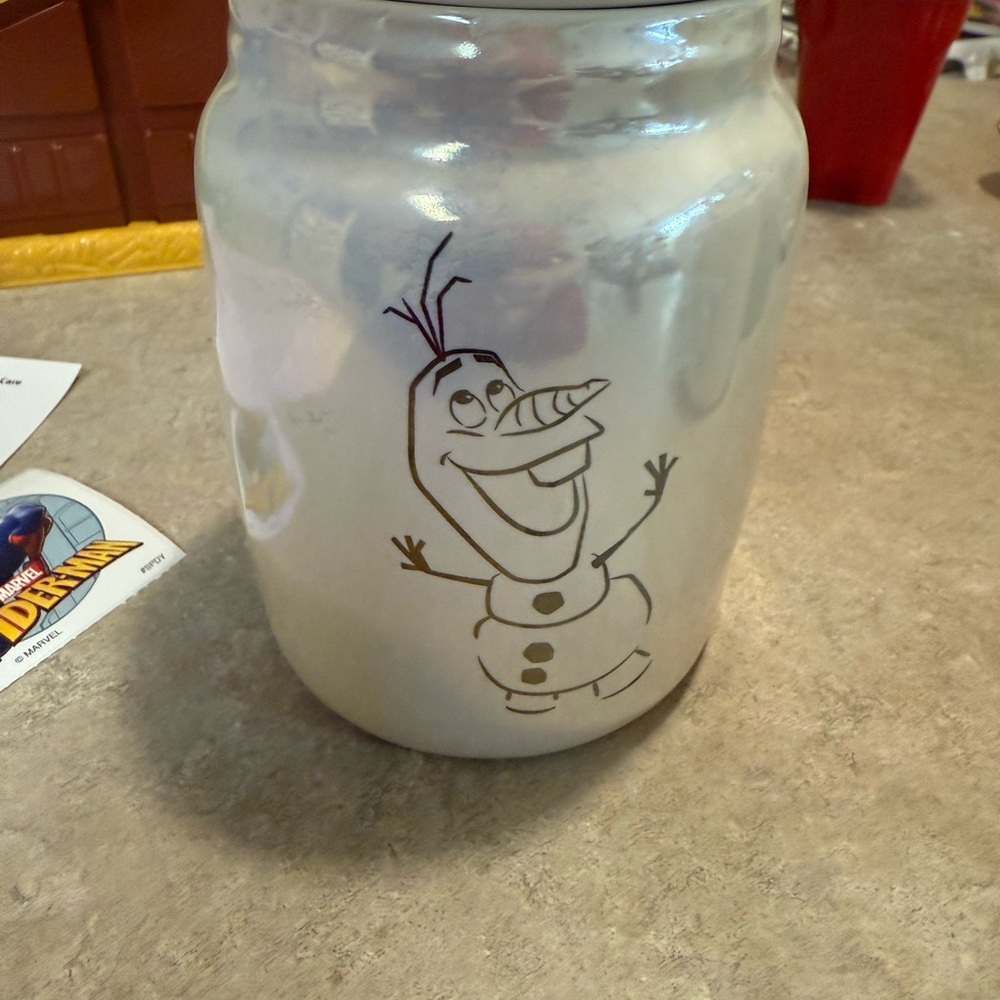 White Jar with Disney Olaf Design